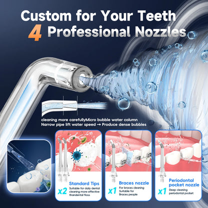 Cordless Water Flosser With 4 Jet Tips 4 Modes 260ML Portable Rechargeable Oral Water Floss IPX7 Waterproof for Gums Care