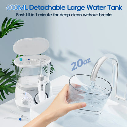 Oral Water Flosser for Kids/Adults, Countertop Water Floss with 10 Pressures & 6 Tips, 600ml Water Flosser for Family