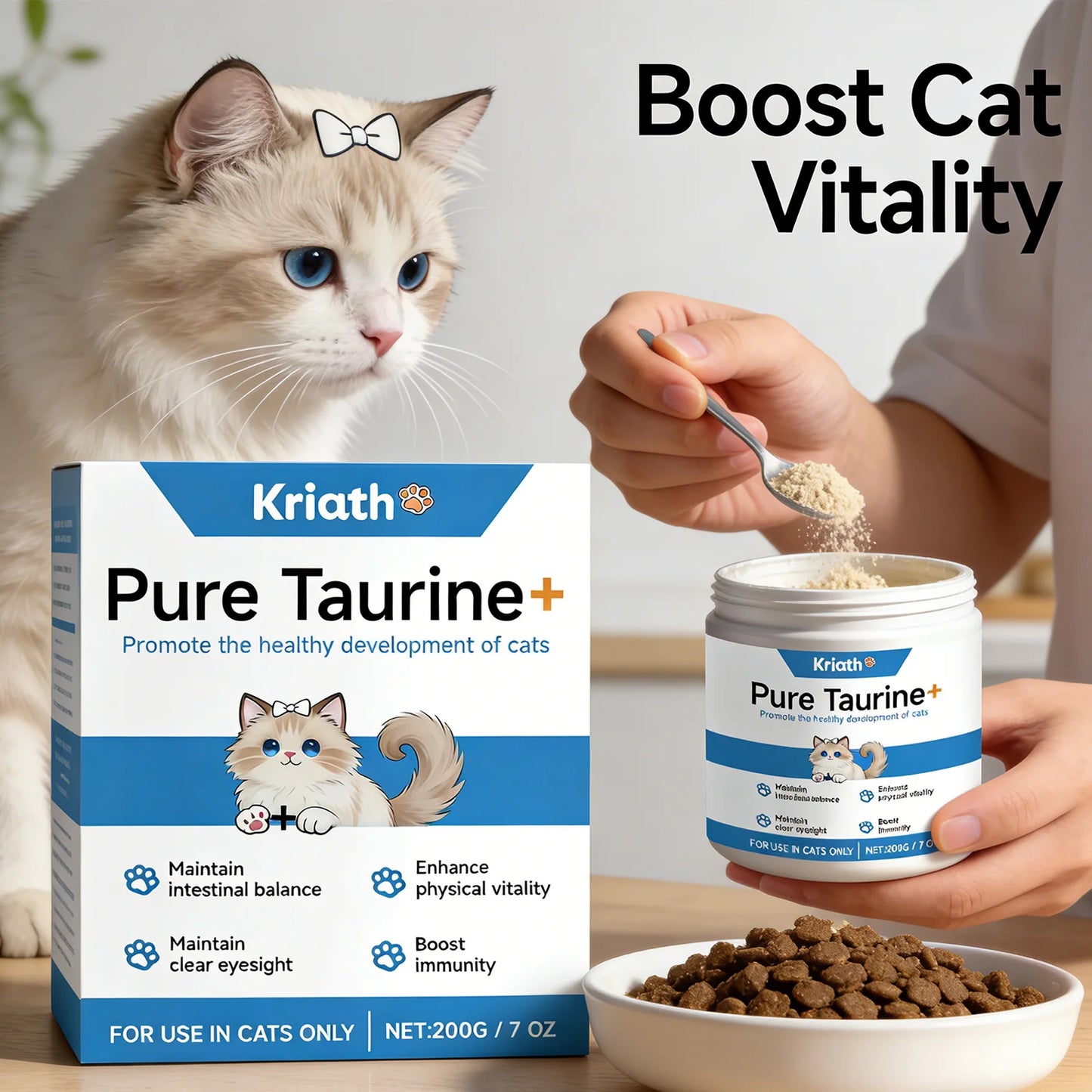 Cat Taurine Powder Support Heart Health Promote Healthy Growth Maintain Visual Function Smooth Hair Kitten Care Nutrition Powder