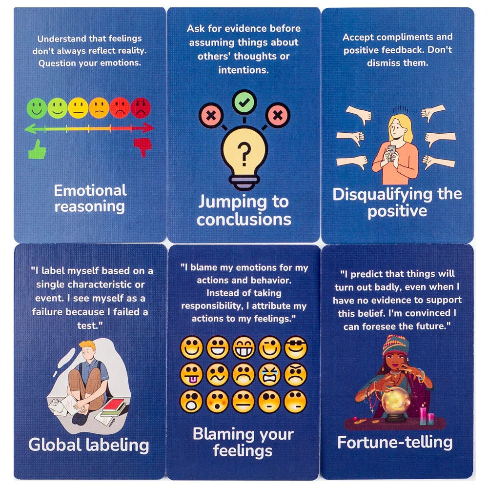 50pcs Mental Wellness Flashcards Cognitive Distortion & Thinking Traps Coping Skills Emotional Regulation Board Game