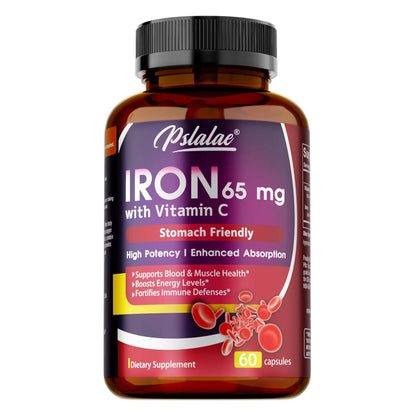 Iron Supplement 65 mg with Vitamin C - Maximized Absorption, Increase Energy, and Improve Immune Function