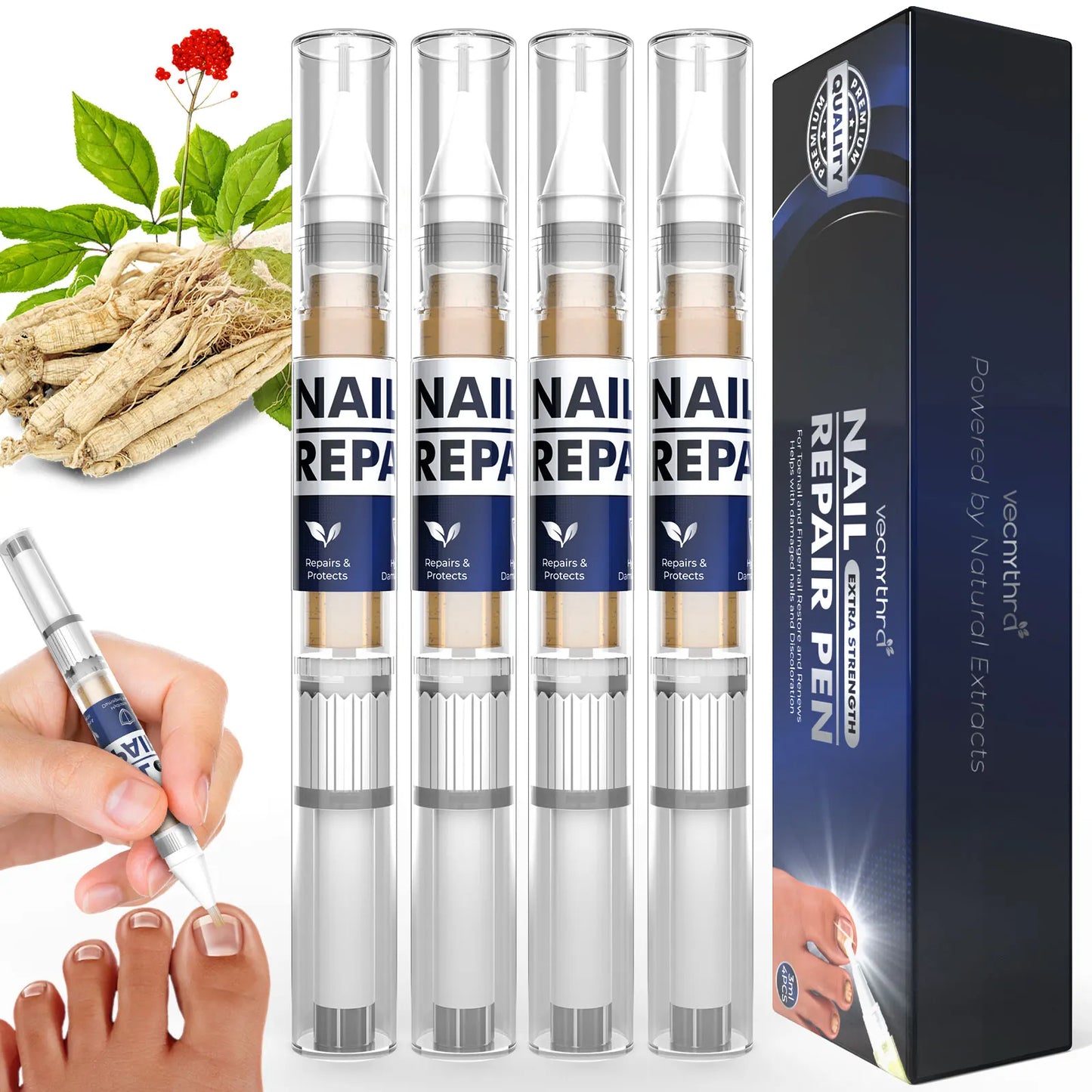 Nail Fungus Repair Essence Pen 3ml*4 Repair Fingernail 25%Undecylenic Acid Restores Appearance of Discolored Nail Foot Care Tool
