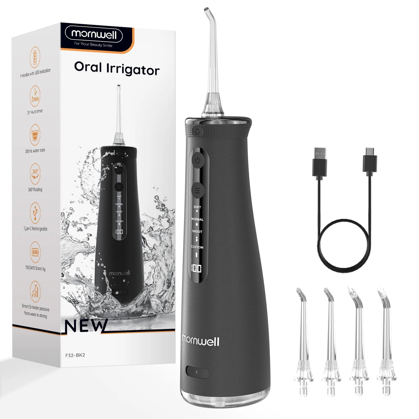 Cordless Water Flosser With 4 Jet Tips 4 Modes 260ML Portable Rechargeable Oral Water Floss IPX7 Waterproof for Gums Care