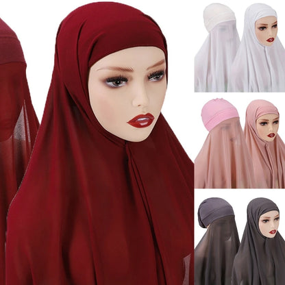 Stylish Muslim Women Bonnet with Rope Shawl Convenient Elastic Underscarf Islam Inner Hijab Cover Headwrap N58F