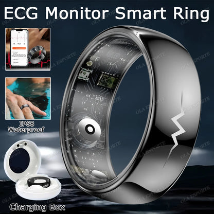 AI ECG Detection Smart Ring Blood Pressure,Heart Rate,Body Temperature Monitor,Waterproof Multiple Sport Track Men Women Rings