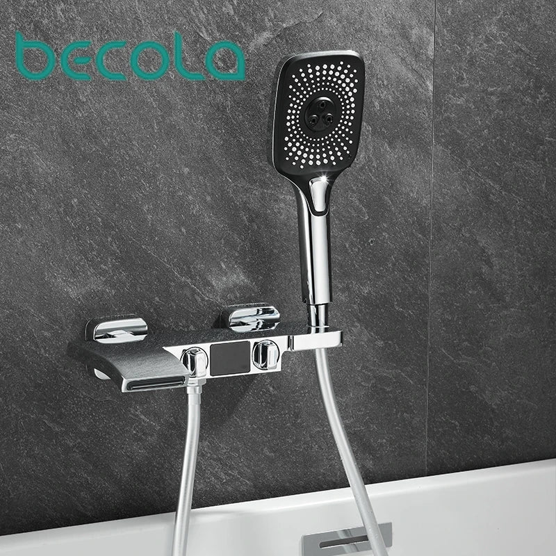 Becola bathroom shower set with intelligent digital display waterfall water outlet and handheld three types of water outlet
