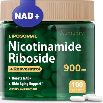 NAD+ Supplement Capsules - Liposomal Nicotinamide Riboside Capsules 900mg with Resveratrol & Quercetin - for Anti-Aging, Energy