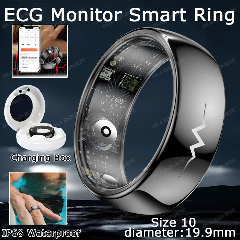 New ECG Smart Ring Heart Rate Blood Pressure Oxygen Body Temperature Sleep Monitoring Rings Waterproof Fitness Sports smartring