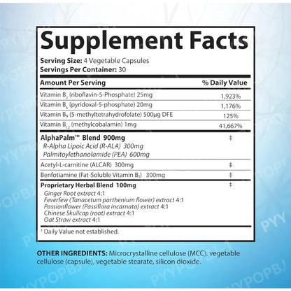 SciatiEase Sciatic Nerve Health Support Supplement with AlphaPalm Pea Vitamin B Complex and Alpha Lipoic Acid 300mg 120ct