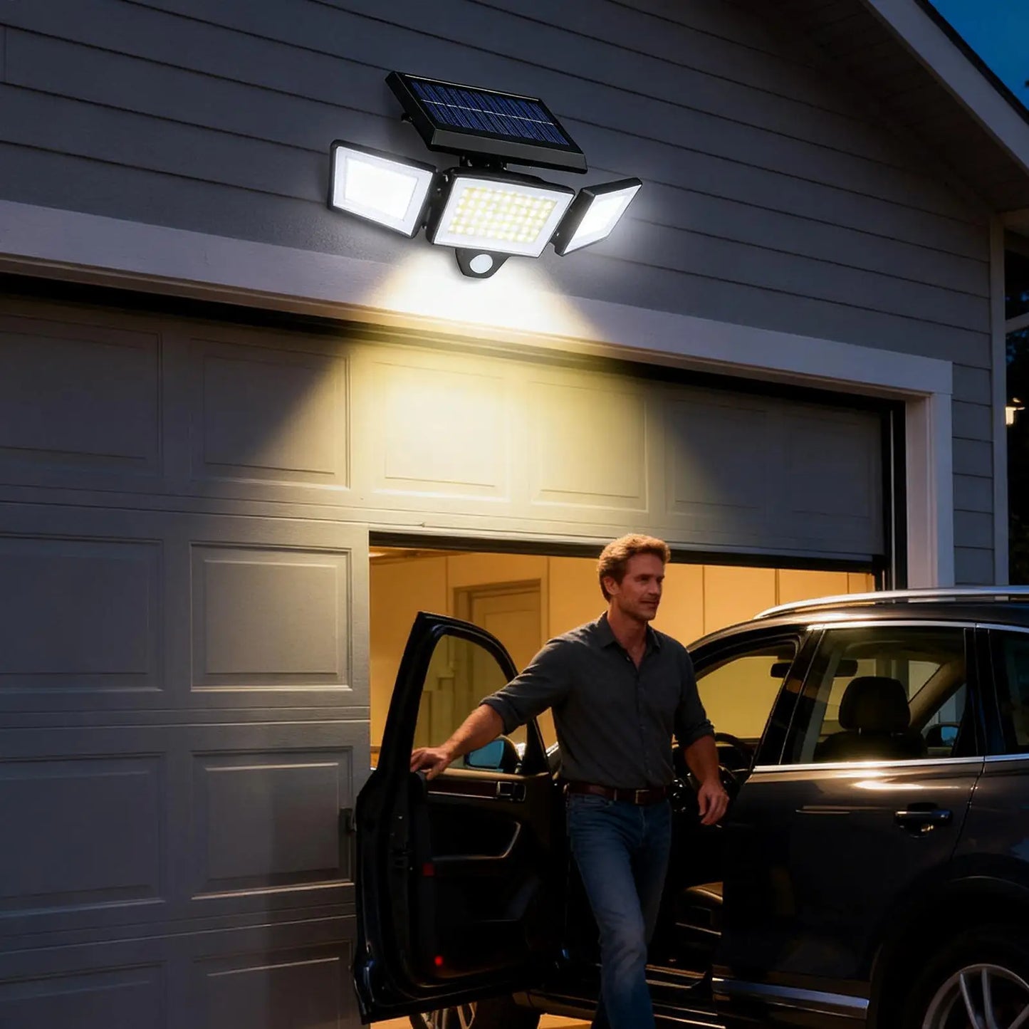 Solar Lights With Remote Motion Sensor 2500 LM Waterproof Lamp 3-Heads Outdoor Solar Yard Lights For Outside Garden Patio Yard
