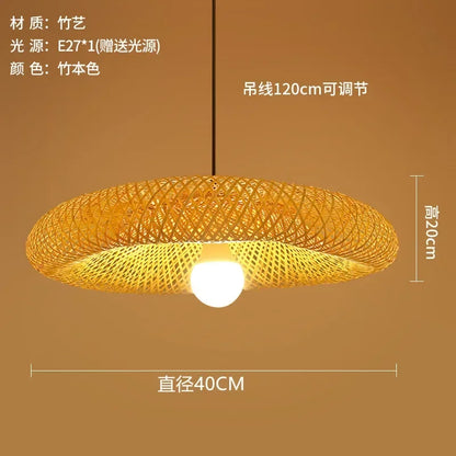 Chinese Zen Inspired Handmade Retro Bamboo Woven LED Pendant Light Living Room Lighting Decoration Rattan Woven Light
