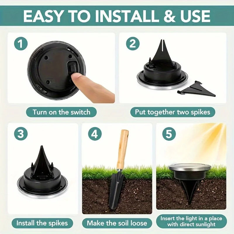 8 Pcs 8LED Solar Power Disk Light Outdoor Garden Solar Underground Light Deck Light Spotlight Buried Solar Led Lamp