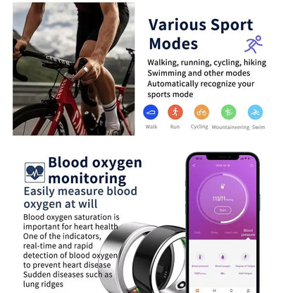 Sleep/Step Tracker Smart Health Rings IP68 Waterproof Steel Shell Intelligent Sleep Tracker Multi-sport Modes Wearable