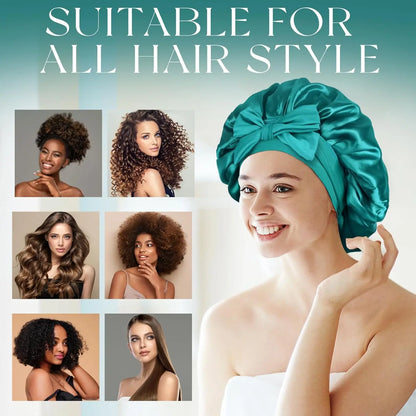 Large Silk Bonnet, Satin Bonnets for Women, Silky Sleep Cap with Tie Band, Braid Bonnet for Sleeping Curly Hair, Silk Hair Wrap,