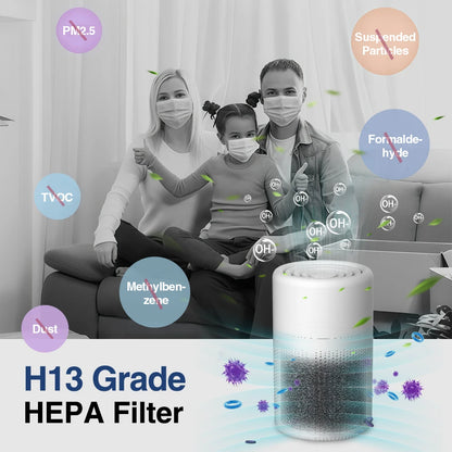 Air Purifier With H13 HEPA + Activated Carbon Filter Dual Purification for 20㎡ Rooms Blue Light for Pet Allergy Relief Air Clean