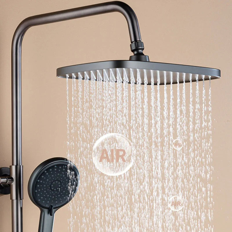 KEMAIDI Thermostatic Shower System LED Digital Display Shower Set Solid Brass Shower Faucet Sets W/Waterfall Bathtub Mixer Grey