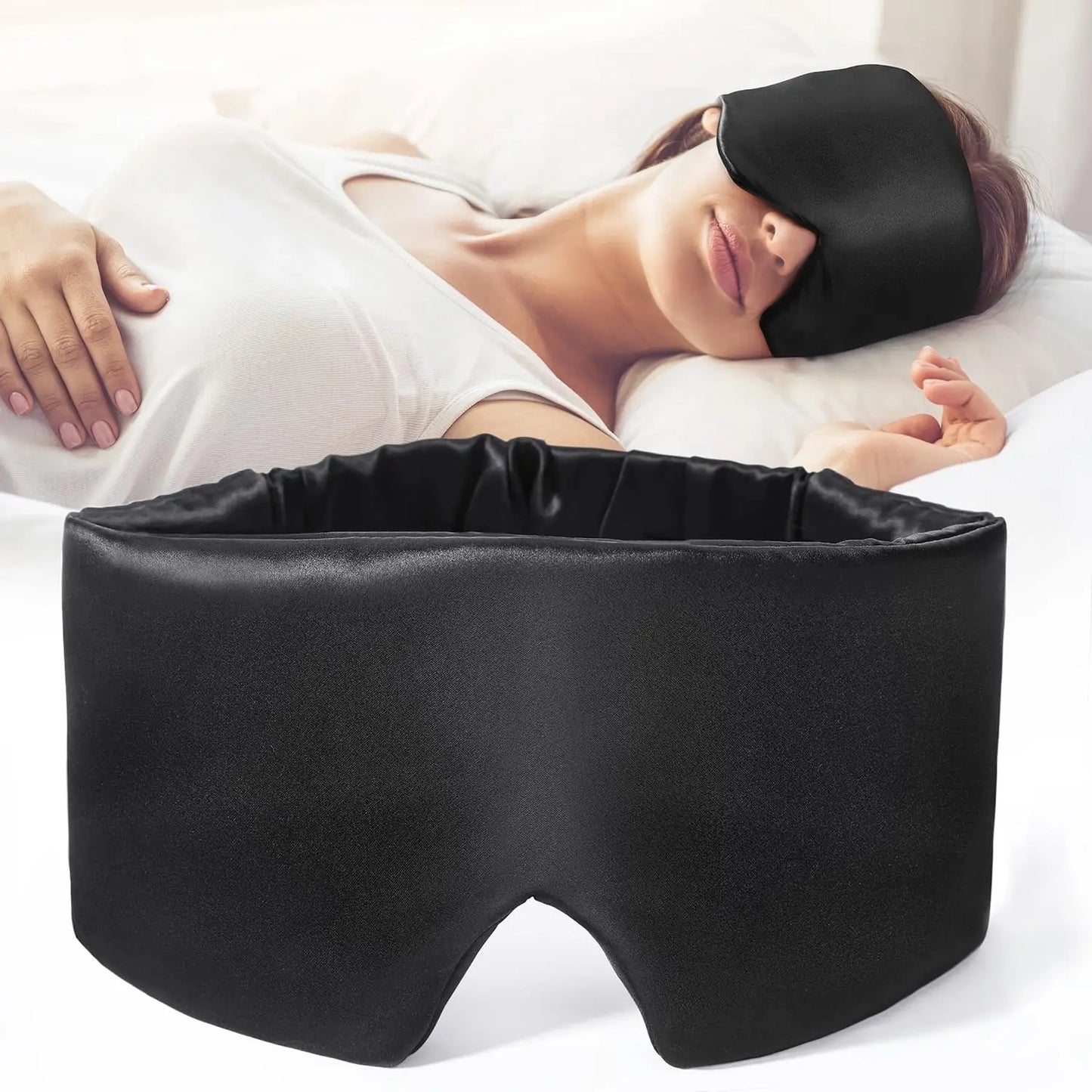 Silk Sleep Mask Soft Pressureless Sleeping Mask 100% Mulberry Silk for Eye Skin Anti Wrinkles,Adjustable Wide Velcro Ear Cover