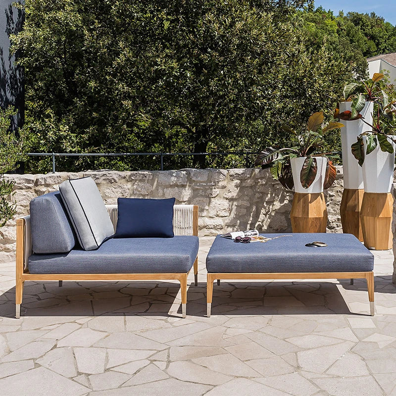 Outdoor Patio Leisure Sofa Wooden Garden Water Proof Rattan Teak Sofa Set Furniture