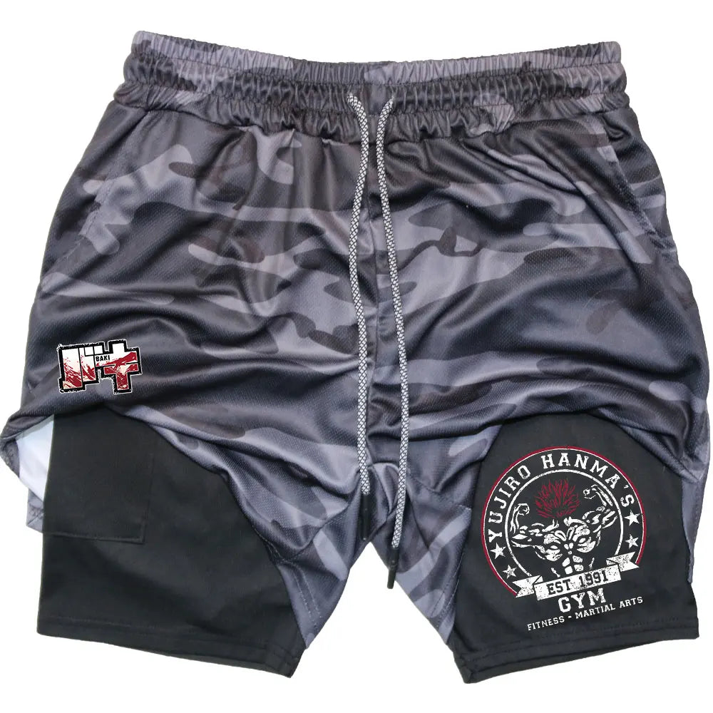 Anime Baki 2-in-1 Gym Performance Short Mens Athletic Compression Shorts Quick Dry Stretch Workout Fitness Running Sportwear
