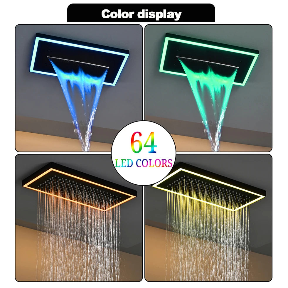 Qlonn Smart Shower Set LED Lighting Rain/Waterfall Shower Head Bathroom Faucets System Smart Digital Display Thermostatic Mixer