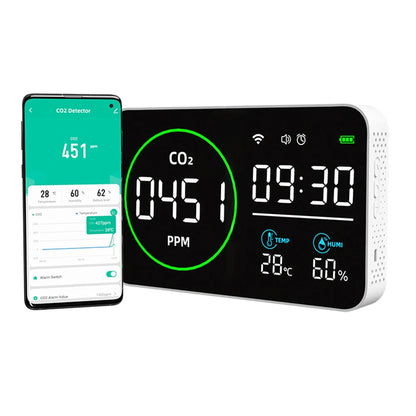 Smart WIFI 4 in 1 Air Quality Monitor Indoor IR CO2 Sensor Carbon Dioxide Detector Alarm Clock Temperature Humidity Tester