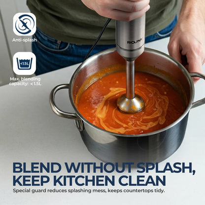 Hand Immersion Blender Powerful 4-in-1,Stainless Steel Stick Food Mixer,700ml Mixing Beaker,500ml Processor,Whisk, 1200W MAX