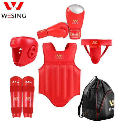 Wesing Wushu Sanda Kickboxing Protection 6 pcs Set Gear Boxing Sand Chest Head Protective Gear