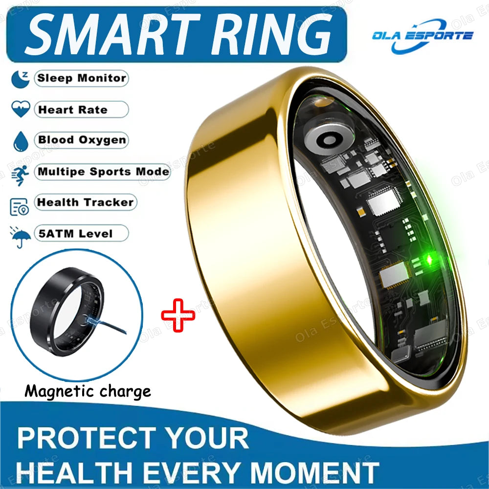 New R09 Smart Ring Men Women with Charging Case,Heart Rate Blood Oxygen,Skin Temperature Monitor,5ATM Waterproof For Android IOS